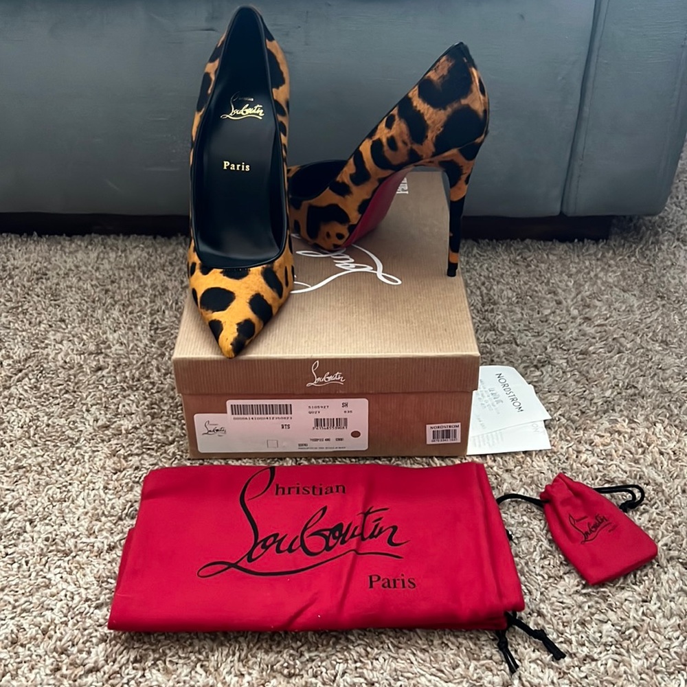 CHRISTIAN LOUBOUTIN: Kate 100 Leopard-print Calf Hair Pumps in Size 40 (10)